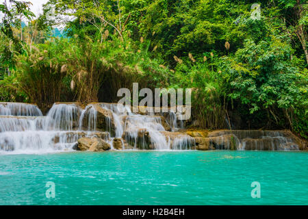 Kleine Wasserfälle, Kaskaden, Tat Kuang Si Wasserfällen, Luang Prabang, Laos Stockfoto