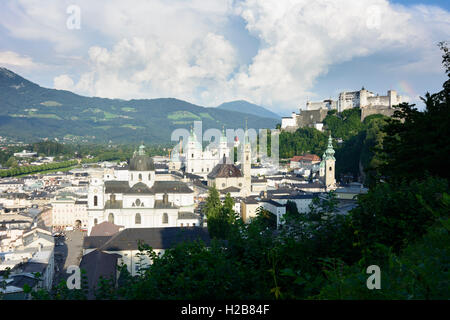 Salzburg: Altstadt, Festung Hohensalzburg, Blick vom Mönchsberg, Salzburg, Österreich Stockfoto