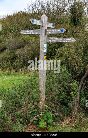 Wanderweg Wegweiser Butts Braue in der Nähe von Eastbourne East Sussex Stockfoto