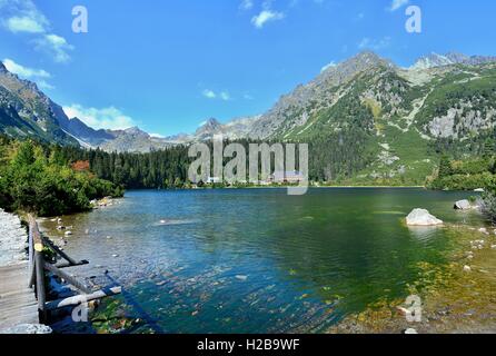 Weitwinkeleinstellung Landschaft von Glazial-See Popradske Pleso in der hohen Tatra. Stockfoto