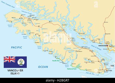 Vancouver Island-Fahrplan mit Flagge Stock Vektor