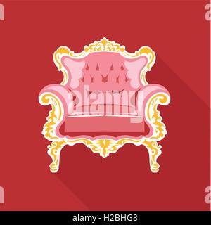Digitale Vektor golden und rosa Vintage Sessel über rot Hintergrund isoliert, flachen Stil Stock Vektor