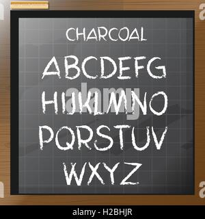 Digitale Vektor Holzkohle hand gezeichnete Alphabet, auf einer Tafel mit Gitter, flachen Stil Stock Vektor