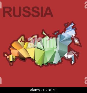 Digitale Vektorkarte Russland mit abstrakten farbigen Dreiecken und roten Umriss, flachen Stil Stock Vektor