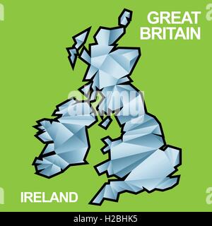 Digitalen Groß Britannien und Irland Vektorkarte mit abstrakten blaue Dreiecke und schwarzen Umriss, flachen Stil Stock Vektor