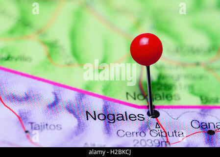 Nogales, fixiert auf einer Karte von Mexiko Stockfoto