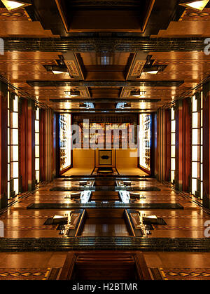 Eine surreale Manipulation der Art-Deco-Lobby des State Tower BUilding in Syracuse, New York. Stockfoto