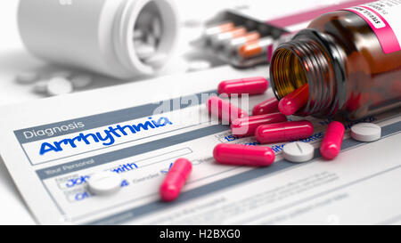 Arrhythmie - Phrase in Differentialdiagnosen. 3D Render. Stockfoto