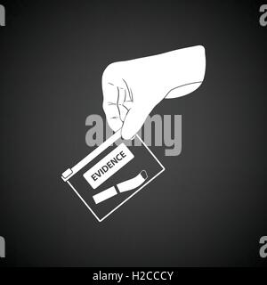 Hand hält Beweise Tasche Symbol. Schwarzer Hintergrund mit weißen. Vektor-Illustration. Stock Vektor