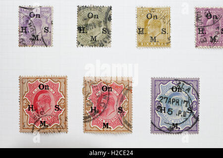 Indischer König Eduard VII. Indien British Empire Briefmarken, Briefmarkensammler Hobby zu Diensten seiner Majestät Stockfoto