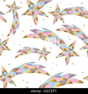 Moderne Weihnachten und Neujahr Musterdesign mit gold Shootingstar Abbildung im low-Poly-Stil auf weißem Hintergrund. Stock Vektor