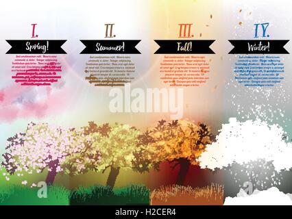 Four Seasons Banner mit abstrakte Bäume Infografik - Vektor-Illustration Stock Vektor