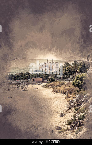 Blick von der Strand von Palma De Mallorca Stockfoto