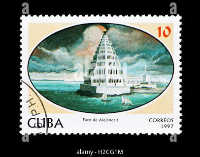 Briefmarke aus Kuba, die Darstellung des Leuchtturms im Alexandra. Stockfoto