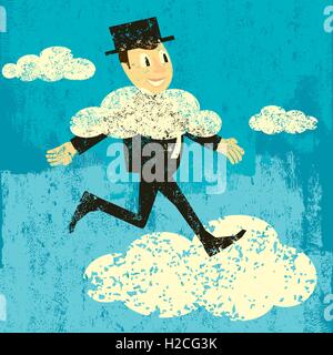 Kopf in den Wolken A Mann zu Fuß, mit dem Kopf in den Wolken. Der Mann, Wolken und Hintergrund sind auf separaten Ebenen gekennzeichnet. Stock Vektor