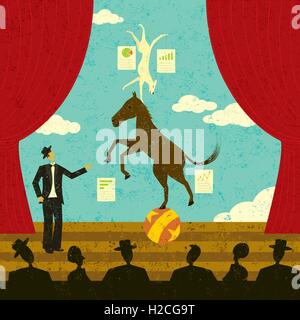 Hund und Pony Show A Geschäftsmann mit seinem Hund und Pony zeigen andere Geschäftsleute. Stock Vektor