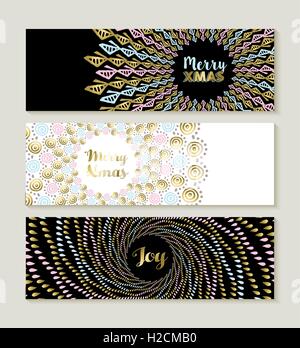 Frohe Weihnachten gold-Mandala-Banner-Set, handgezeichnete Boho und Stammes-Form Designs ideal für social-Media-Abdeckungen. EPS10 Vektor. Stock Vektor