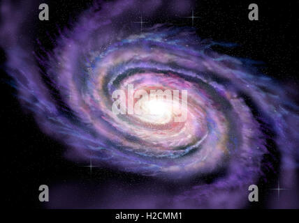 Spiralgalaxie im Deep Space, 3D illustration Stockfoto