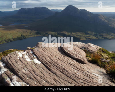 Cul Mor, Cul Beag, Loch Lurgainn vom Gipfel des Sgorr Tuath, Coigach, Schottland Stockfoto