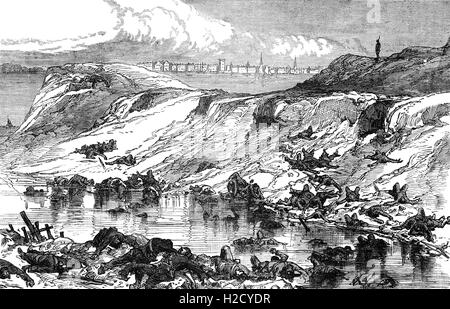 Fort Wagner war ein Brückenkopf Festung auf Morris Island, South Carolina, die die südliche Zufahrt zum Hafen von Charleston abgedeckt. Die Union belagerte die Festung nach einem erfolglosen Angriff. Nach fast 60 Tagen der schweren Beschuss mit schweren Verlusten, die Eidgenossen aufgegeben es in der Nacht vom 6 – 7 September 1863. alle bedienbaren Kanonen und die Garnison zurückziehen. Stockfoto