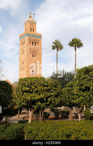 Minarett der Koutoubia-Moschee, Marrakesch, Marokko Stockfoto