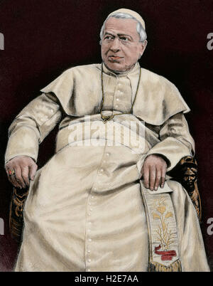 Pius IX. (1792-1878). Italienische Papst namens Giovanni Maria Mastai-Ferretti. Gewählt im Jahr 1846. Das erste Vatikanische Konzil (1869-70) einberufen. Gravur. Farbige. Stockfoto