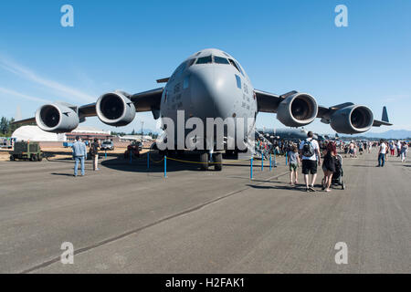 US-Luftwaffe Boeing c-17 Globemaster auf dem Display an der Airshow Abbotsford, British Columbia. Stockfoto