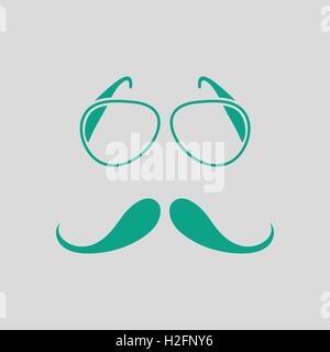 Gläser und Schnurrbart-Symbol. Grauer Hintergrund mit grün. Vektor-Illustration. Stock Vektor