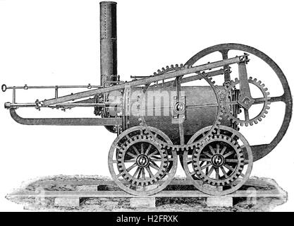 Englischer Erfinder RICHARD TREVITHICK (1771-1833) und Bergbauingenieur. Zeitgenössischer Stich seine Lokomotive verwendet in Coalbrookdale etwa 1803 Stockfoto