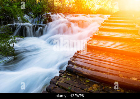 Holzweg im Nationalpark Plitvice in Kroatien Stockfoto