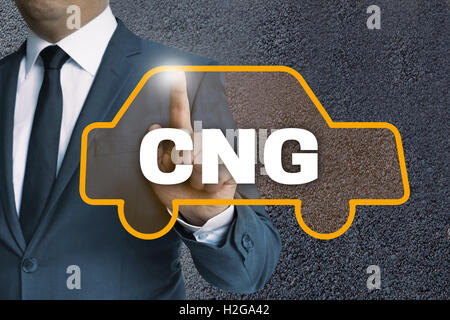 CNG Auto Touchscreen gesteuert Geschäftsmann Konzept. Stockfoto