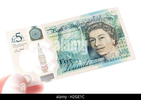 Neue Ausgabe britische £5 Polymer-banknote Stockfoto