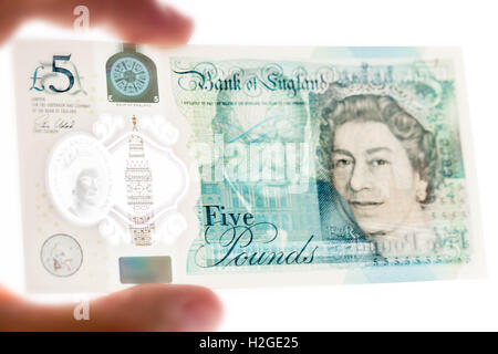 Neue Ausgabe britische £5 Polymer-banknote Stockfoto