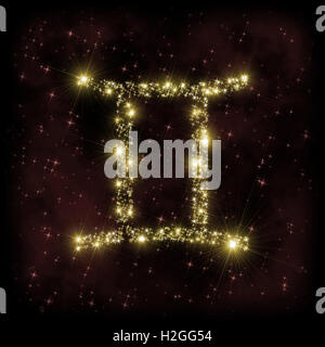 Gemini Zodiak unterzeichnen - Astronomie oder Astrologie Illustration in welches Symbol entspricht der Konstellation der Sterne erfolgt Stockfoto