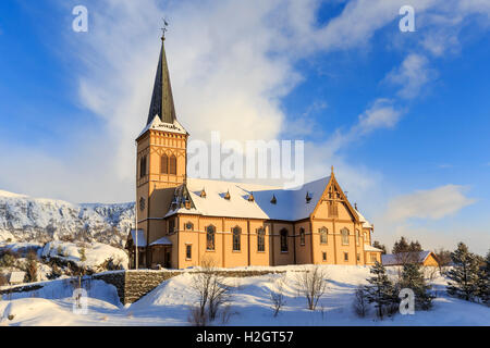 Vågan Kirche Lofoten im Winter, Kabelvåg, Austvågøya Island, Lofoten, Nordland, Norwegen Stockfoto