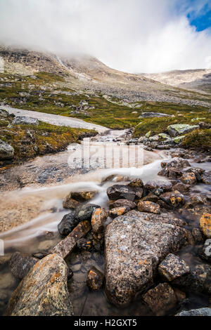 Kleiner Bach von einem Berg herab. Stockfoto