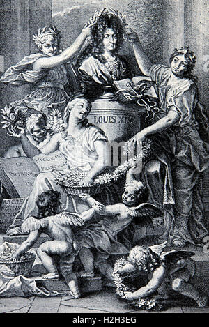 Allegorische Verherrlichung von König Louis XIV von Frankreich von 1643 bis zu seinem Tod im Jahre 1715 Stockfoto