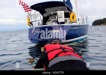 Krustenbildung Segelboot Sucia Insel San Juan Islands Washington State USA Pacific Coast Stockfoto