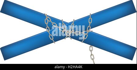 Hölzerne Querbalken im blauen Design verbunden mit Kette Stock Vektor