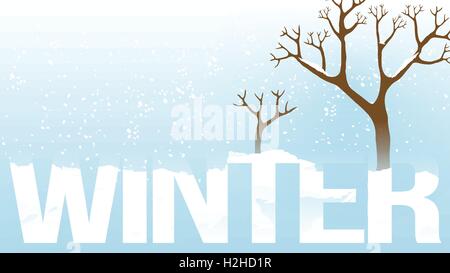 Winter-Wort mit Bäumen und fallender Schnee - Vektor-Illustration Stock Vektor