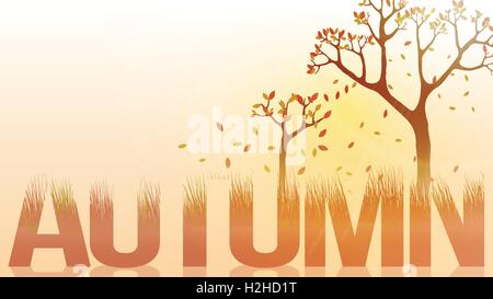 Herbst-Wort mit Bäumen und fallende Blätter - Vektor-Illustration Stock Vektor