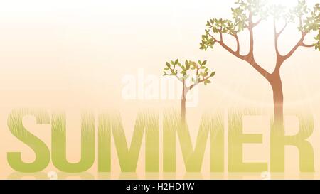 Sommer-Wort mit üppigen Wiesen und Bäume - Vektor-Illustration Stock Vektor