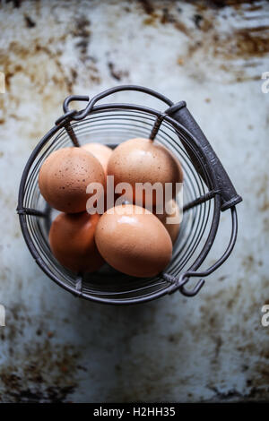 Korb mit frischen Eiern Stockfoto