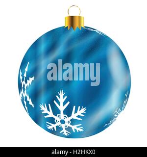 Eine glänzende blaue Weihnachts-Dekoration mit Schneeflocke Muster isoliert einen weißen Hintergrund. Stock Vektor