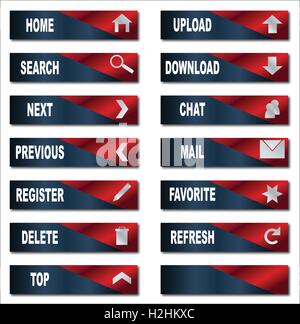 Eine Gruppe von typischen Web-Schaltflächen mit verschiedenen Symbolen Stock Vektor