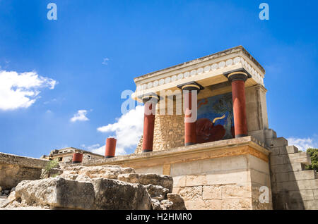 Palast von Knossos, Kreta, Griechenland. Detail der antiken Ruinen des berühmten minoischen Palast von Knosos. Stockfoto