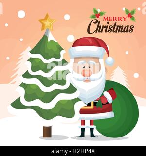 Chrsitmas Karte Santa Claus Baum und Tasche grün design Stock Vektor