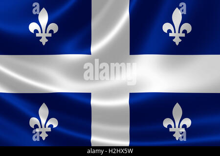 3D-Rendering der kanadischen Provinz Flagge von Quebec auf seidige Textur. Stockfoto