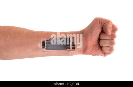 Roboter - legen Sie die Batterie in den arm Stockfoto