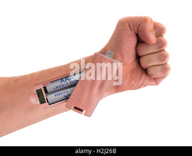 Roboter - legen Sie die Batterie in den arm Stockfoto